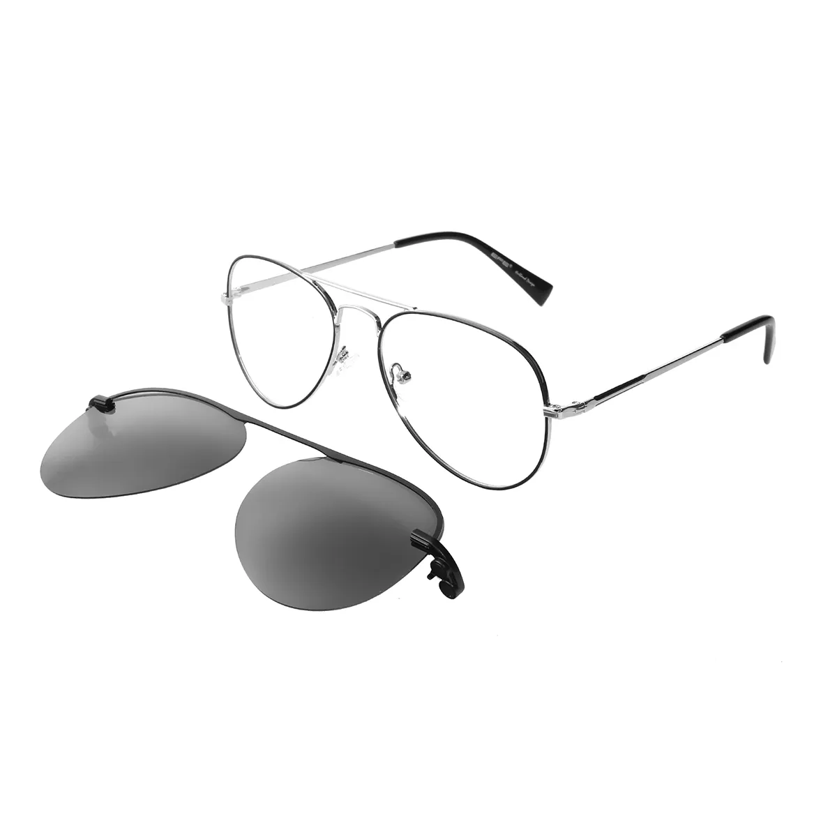 Edwin - Aviator Metal-Silver Clip On Sunglasses for Men & Women - EFE